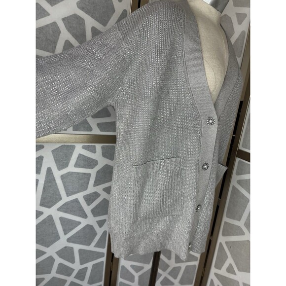 New BSB Women Knit Holiday Occasions Cardigan Buttons Grey Melange Sz M Sweater - Picture 8 of 15